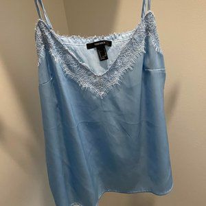 Light Blue Silk Top with Lace Details